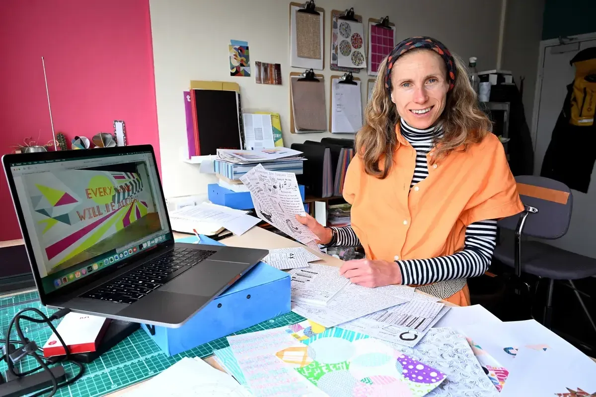 Helen Shaddock is a study participant and workshop lead, pictured in her art studio in Newcastle.