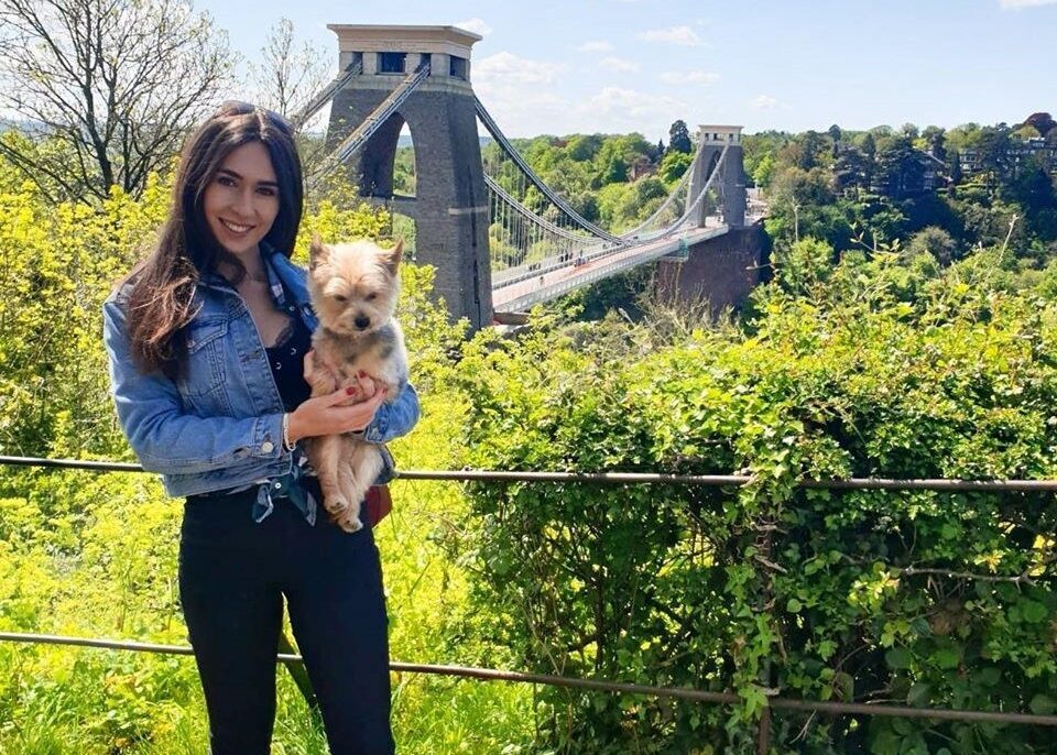 Researcher with dog in Bristol