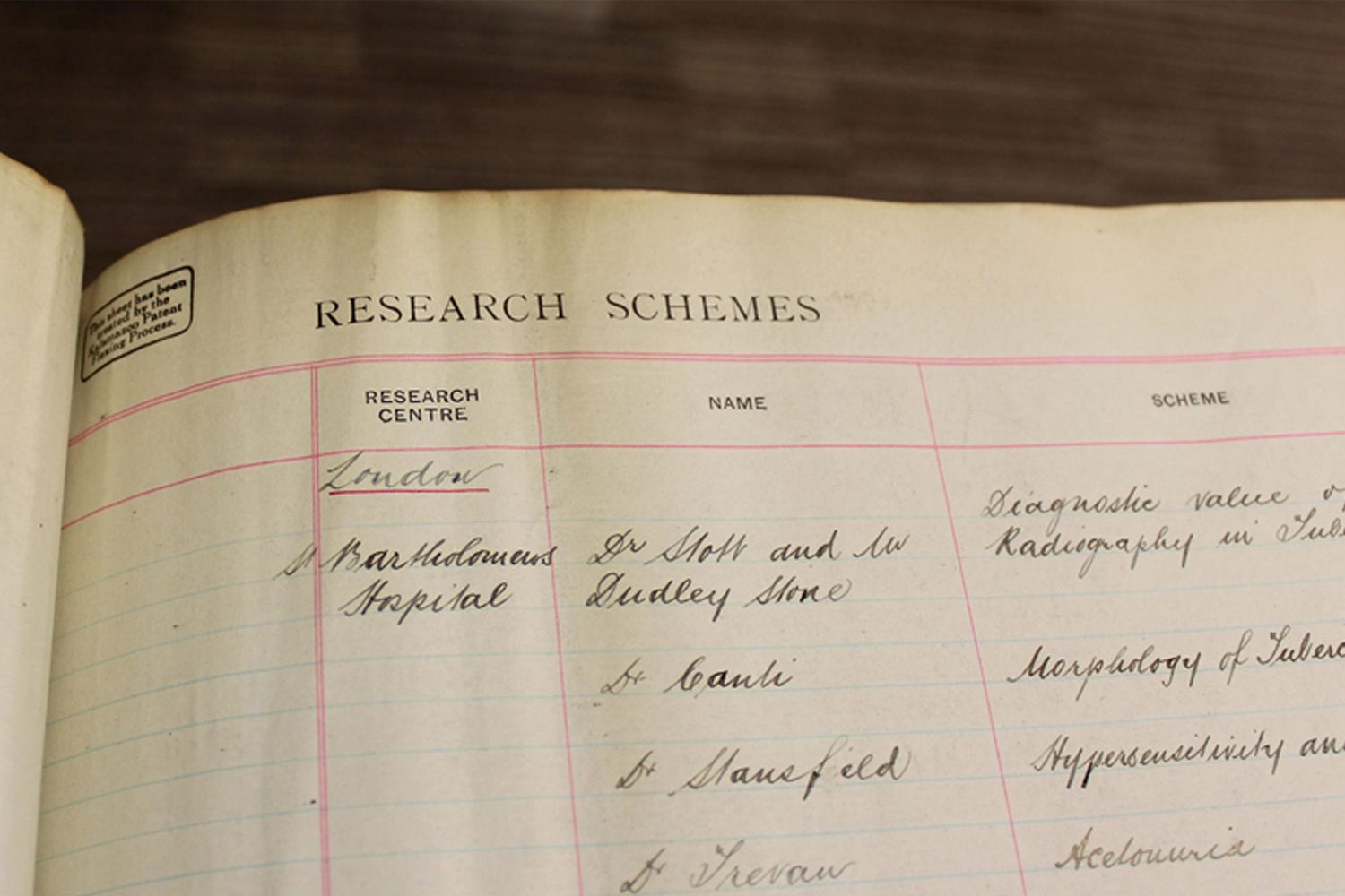 Historical notes from the MRC showing early research schemes